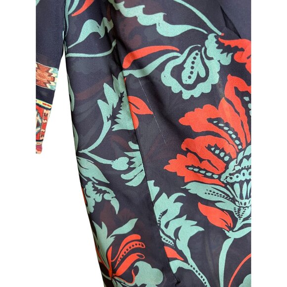 Soft Surroundings Size L Tribal Ikat Print Button Up Tunic Top Boho Sheer Kimono - Picture 4 of 7